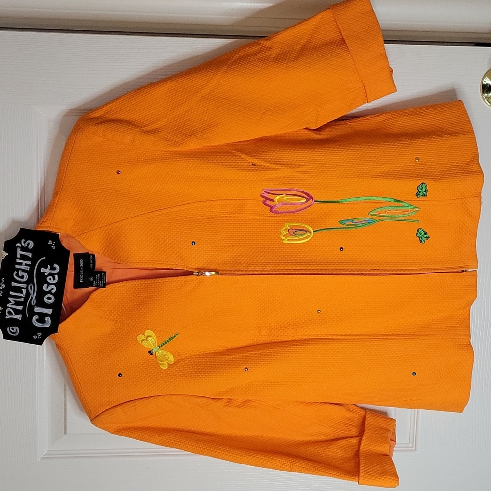 Focus 2000 Orange Jacket 14 Beaded Dragon Fly Floral - Picture 4 of 9